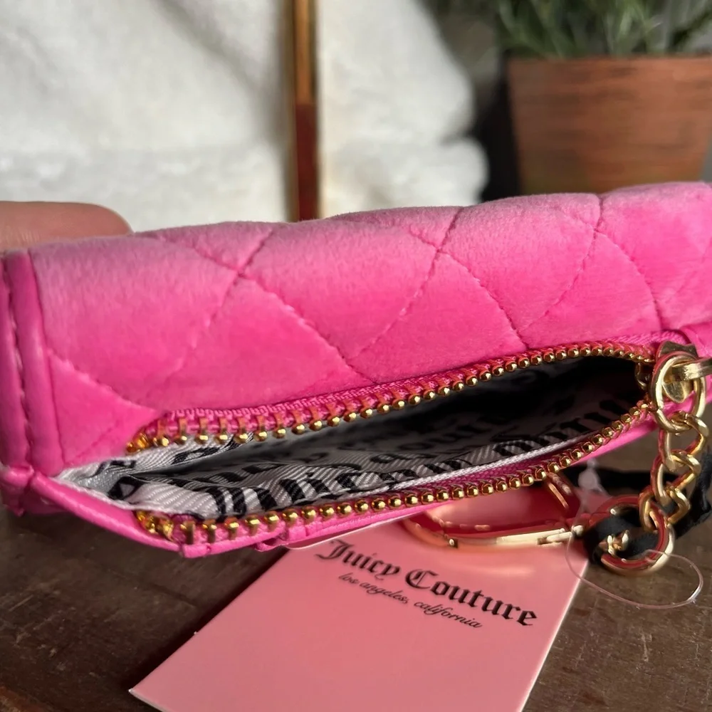 Juicy Couture Royal Couture Pink Velvet Quilted Trifold Wallet Double Sided NWT